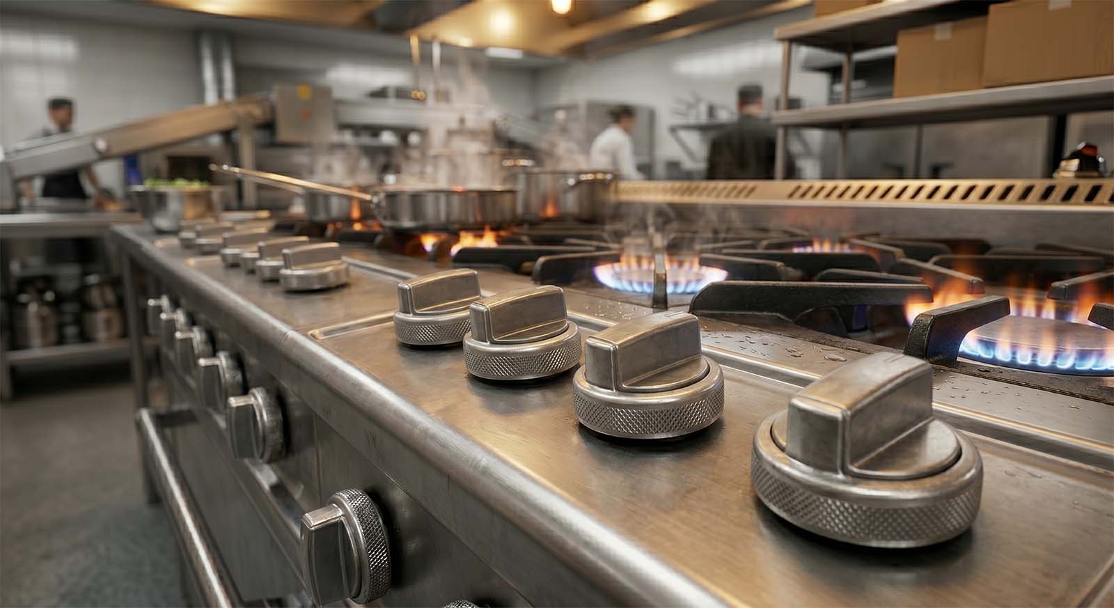 Food service kitchen refrigerator stove and oven